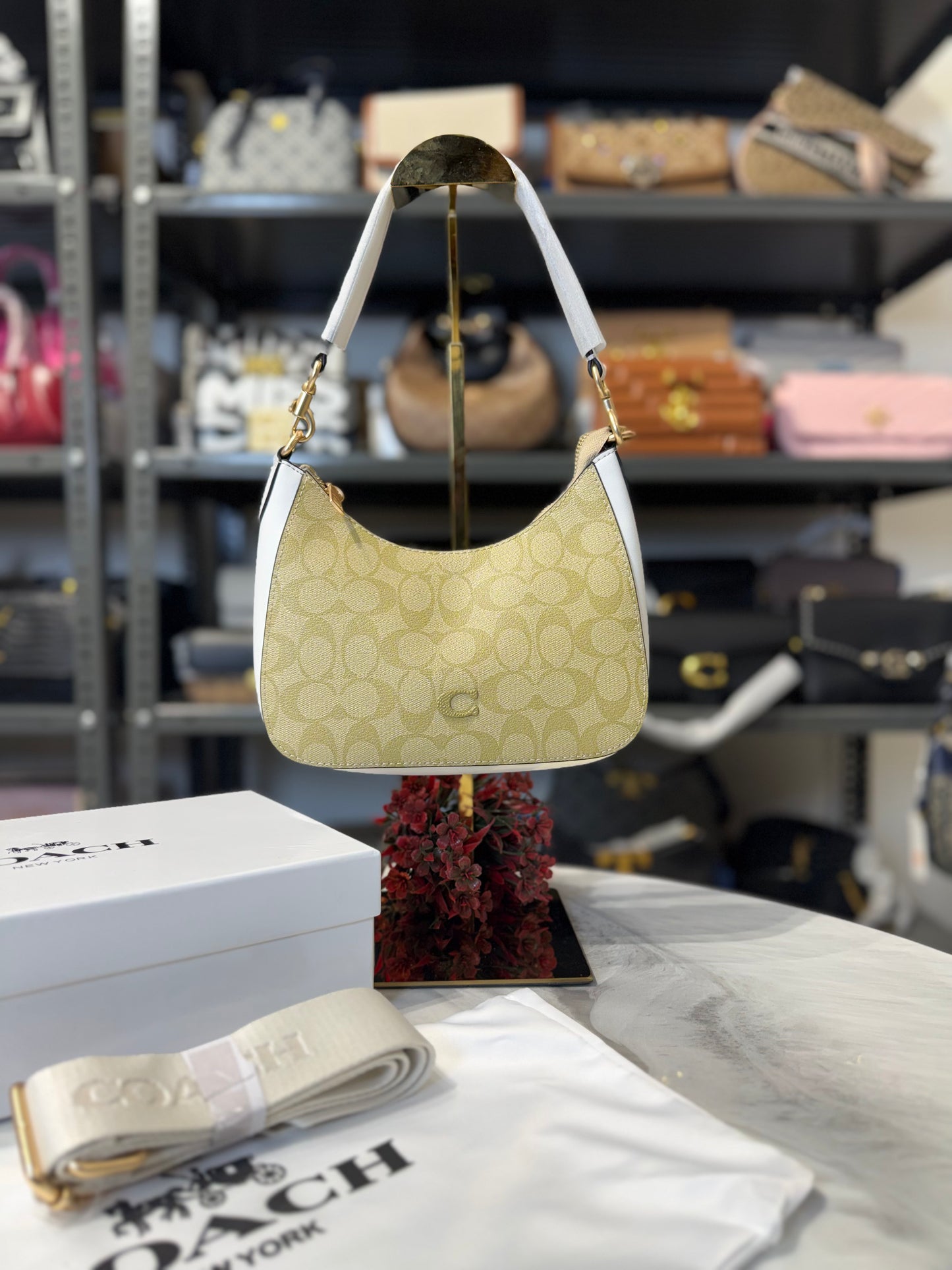 CH Teri Moon Shoulder Bag With OG Box & Dust Bag ( Apricot white)