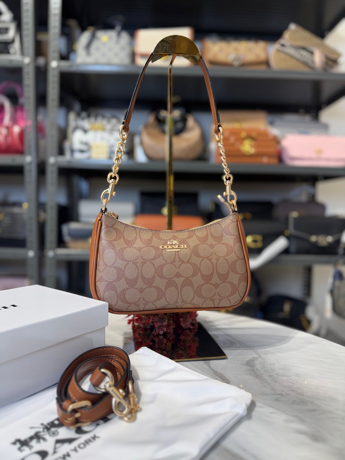 CH Teri Shoulder Bag With OG Box & Dust Bag ( Brown Apricot )