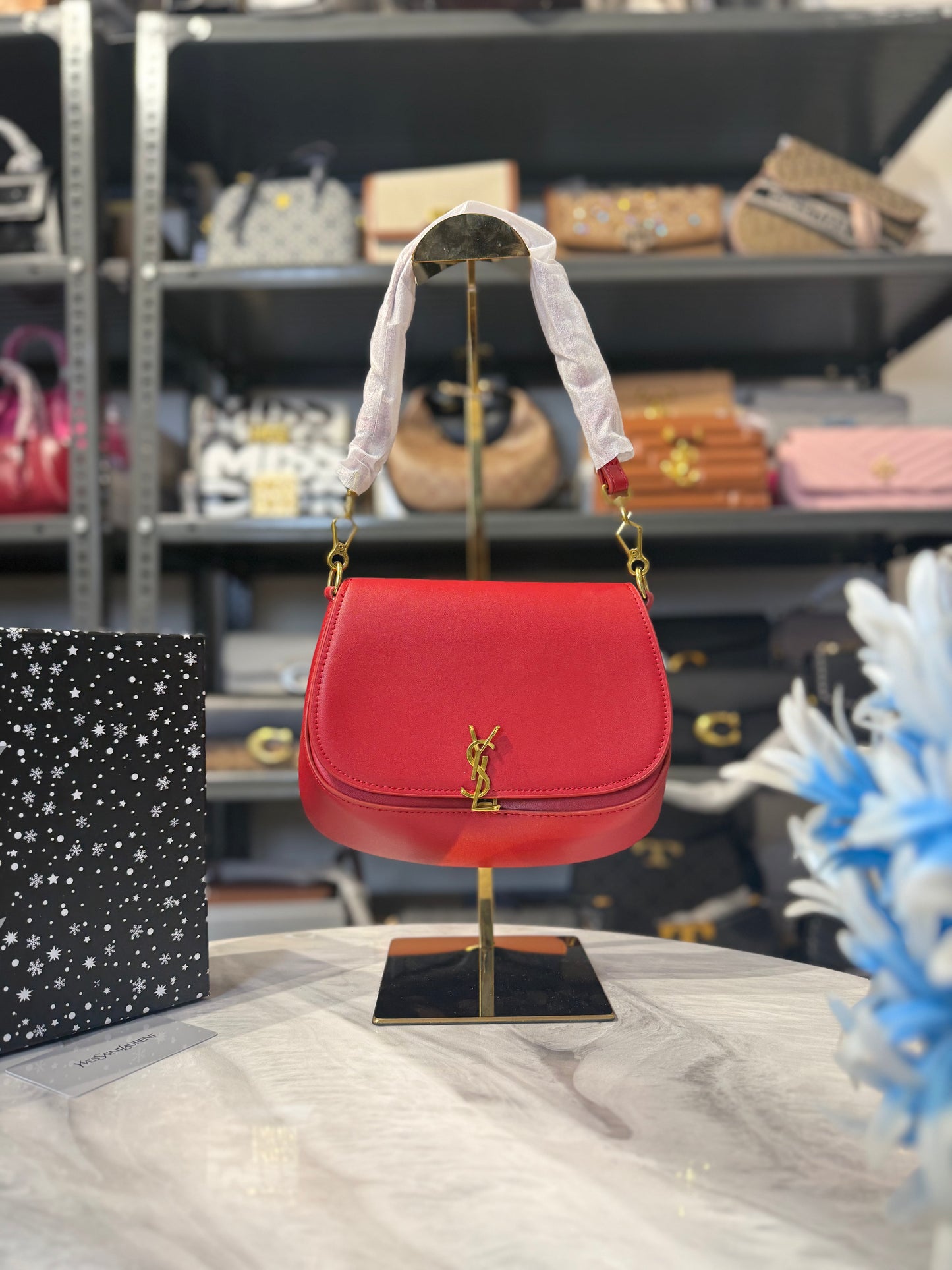 YSL Voltaire Leather Shoulder Bag With OG Box & Dust Bag ( maroon )