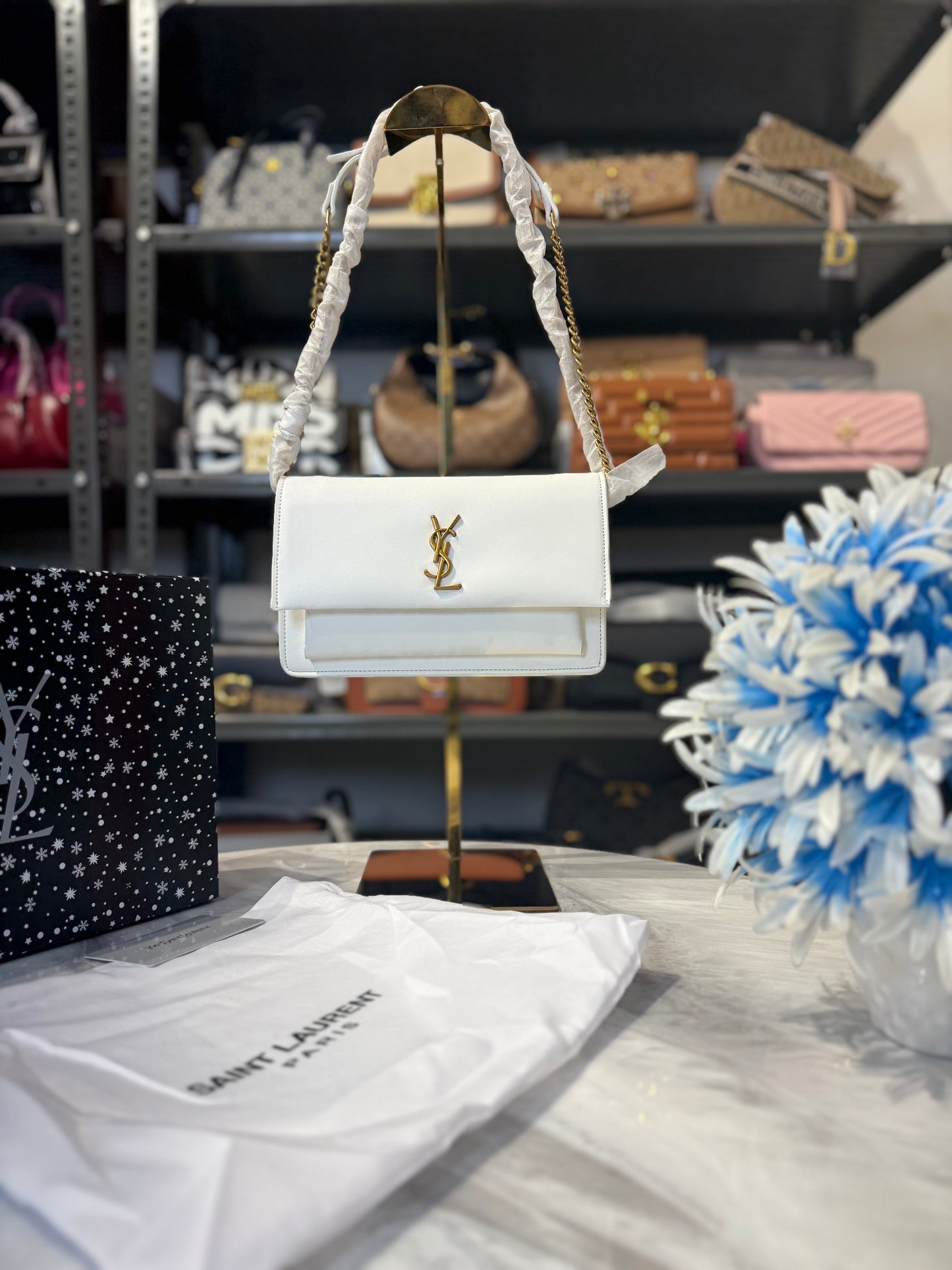 Ysl Sunset Shoulder Bag With OG Box & Dust Bag ( White )