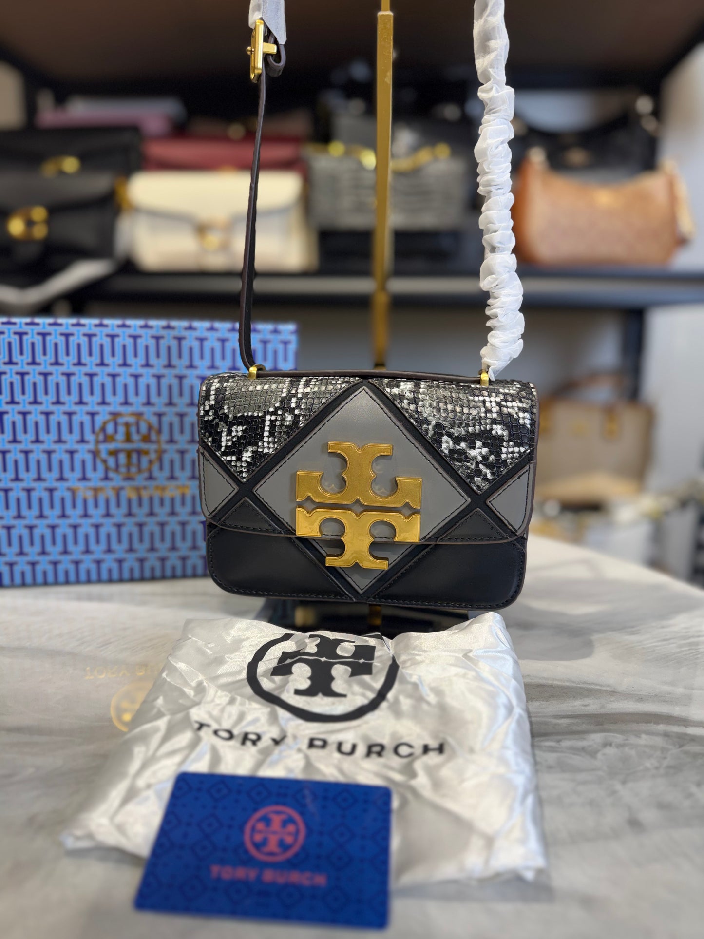 TB Eleanor Diamond Shoulder Bag With OG Box & Dust Bag ( Black )