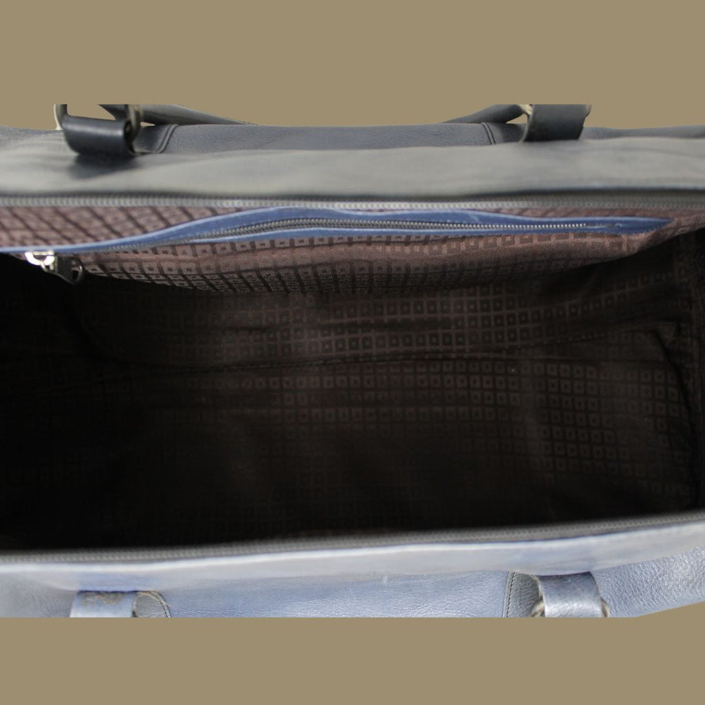 Shivansh Blue Genuine Leather Duffle Weekender Bag-Gs