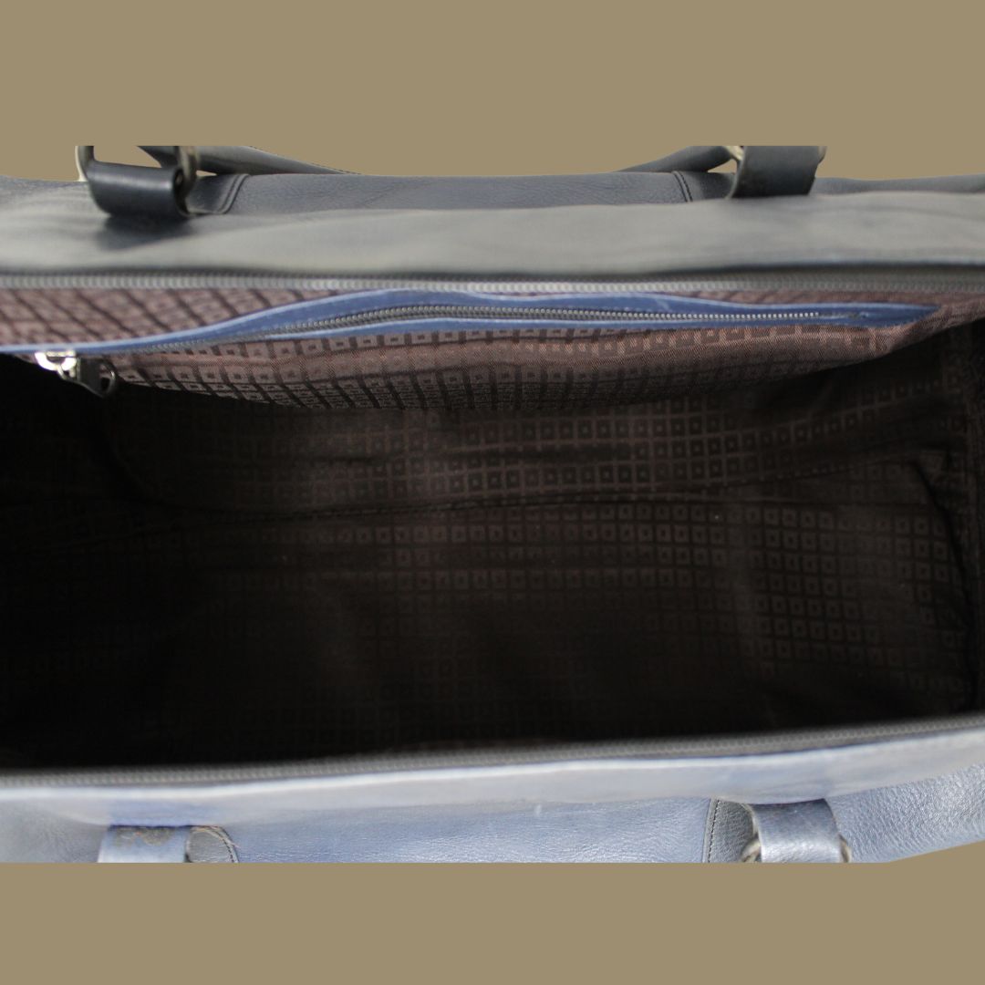 Shivansh Blue Genuine Leather Duffle Weekender Bag-Gs
