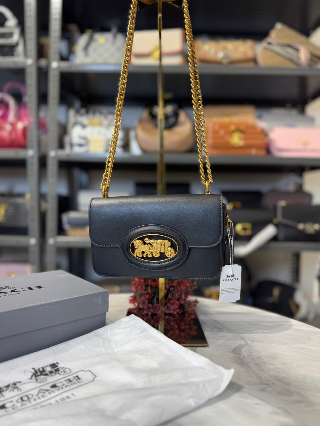CH HERO Horse and Carriage Print Shoulder Bag With OG Box & Dust Bag ( Black )