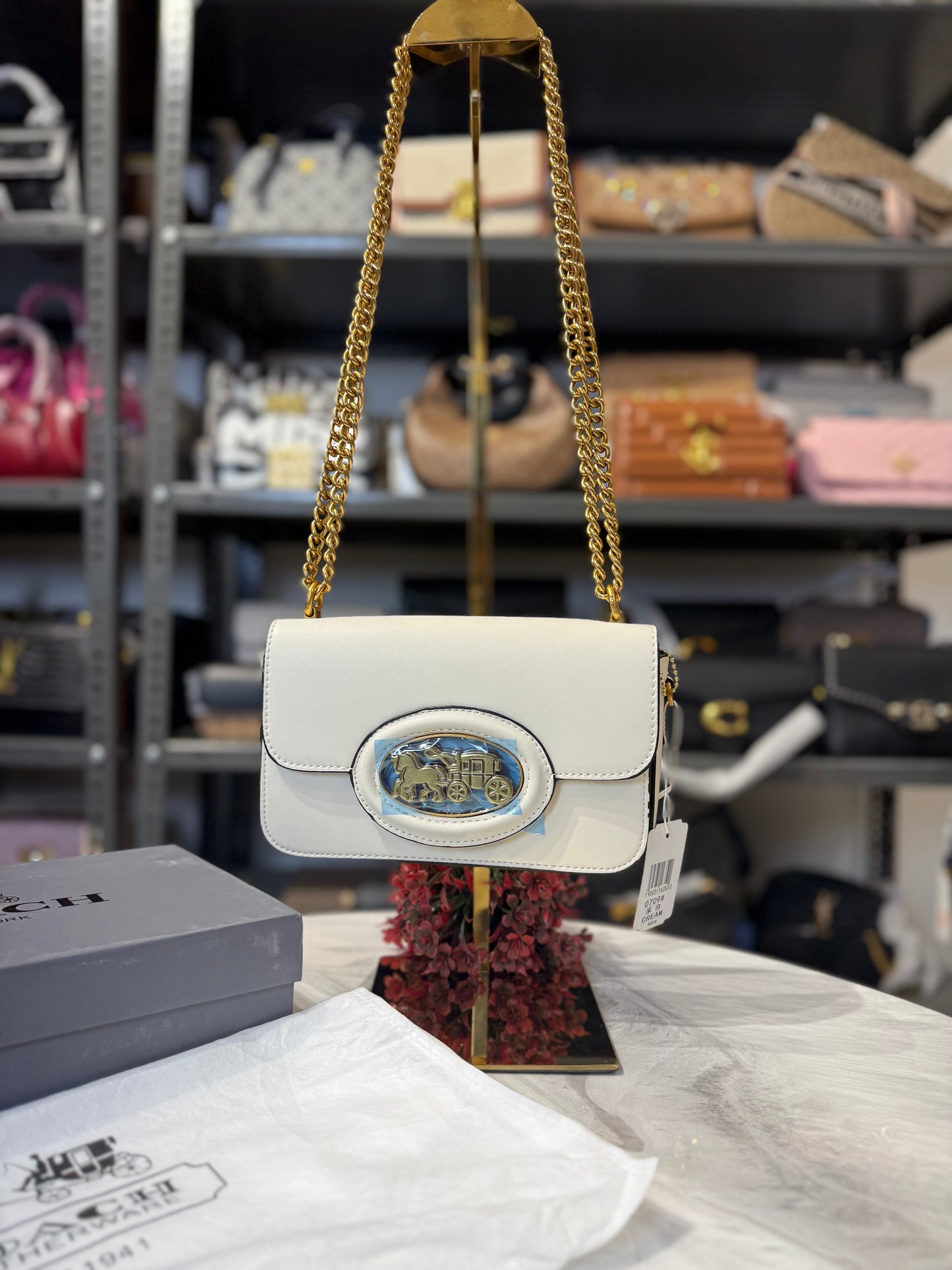 CH HERO Horse and Carriage Print Shoulder Bag With OG Box & Dust Bag ( White )