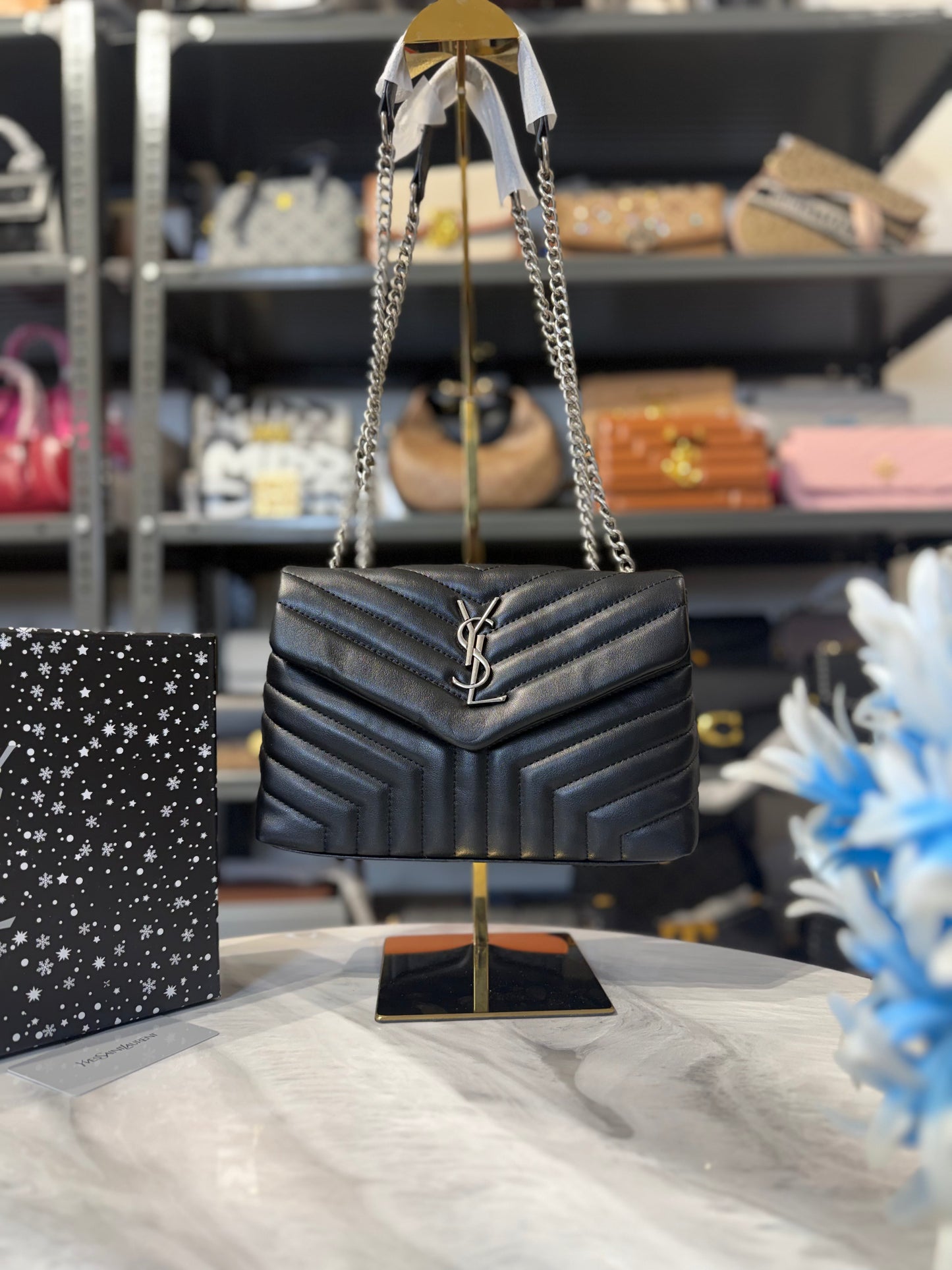 YSL Sling  LOULOU- Ultra Premium Double Box ( Black Silver Logo)