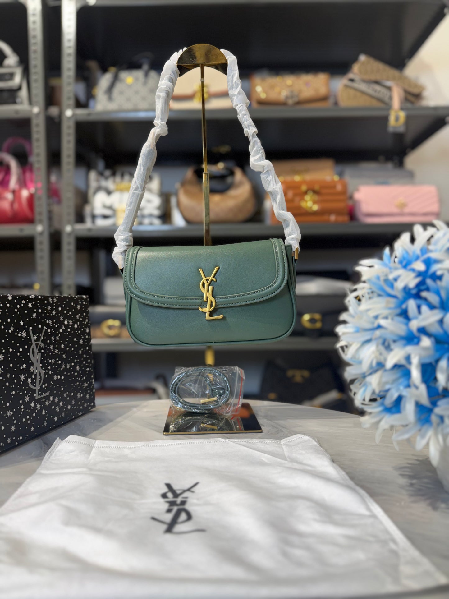 Ysl Solferino Shoulder Bag With OG Box & Dust Bag ( Green )