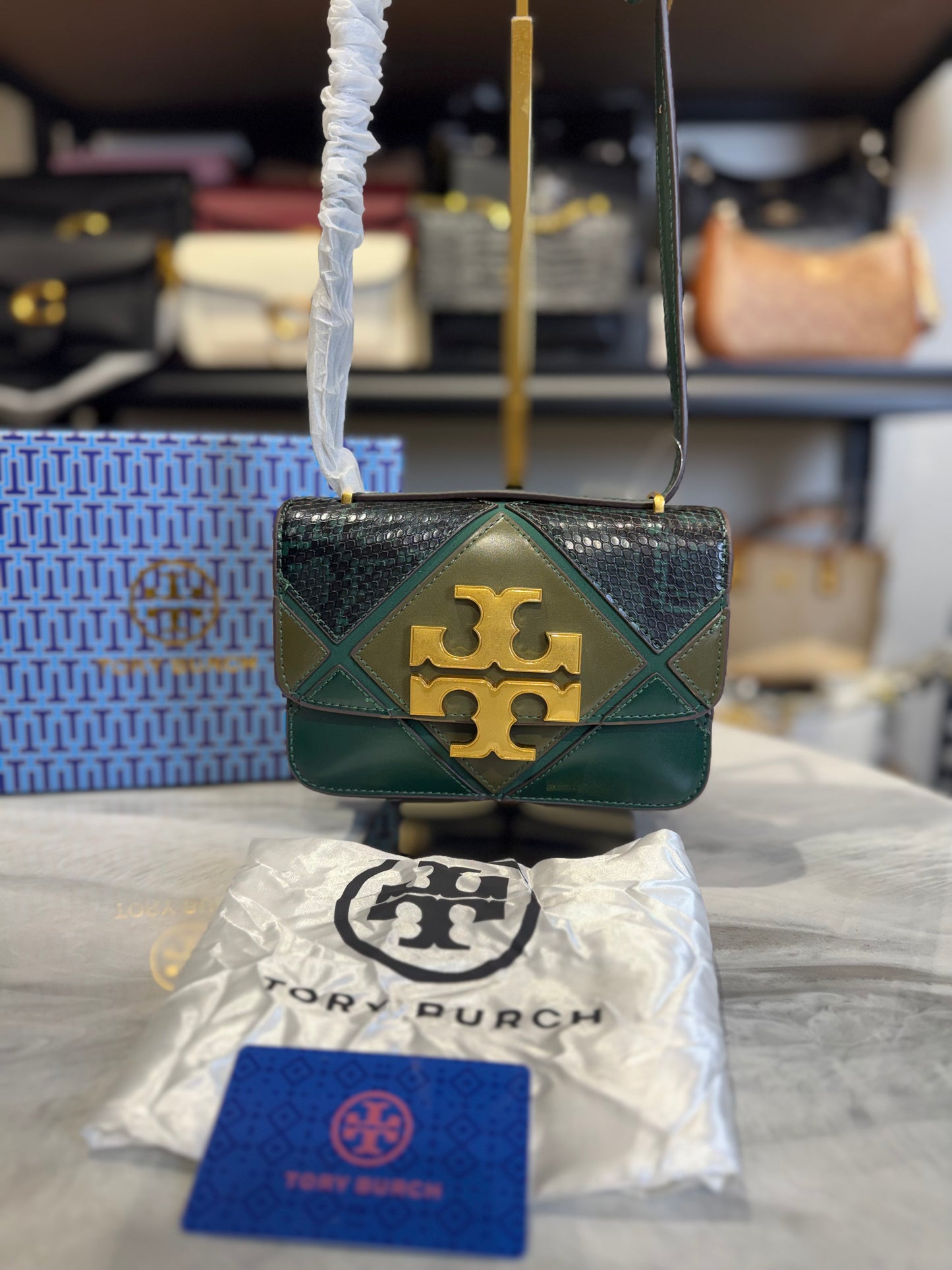 TB Eleanor Diamond Shoulder Bag With OG Box & Dust Bag ( Green )