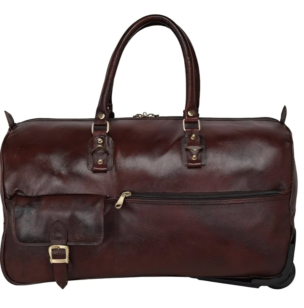 Berry Genuine Leather Trolley Duffle CarryAll Bag